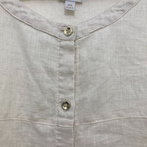 JM Collection Natural Linen Tunic Top 18W Button Front Roll Tab Sleeves Beige - Picture 6 of 13